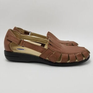 Dr. Scholls Womens Breezeway Loafer Flat Shoes Brown Leather Cut Out 10 M